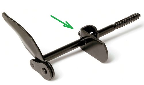 afb. 09.4.6 - 11 Arrêt de volet, modèle Tourniquet, hier als inschroefmodel met instelbare aanslag (groene pijl)