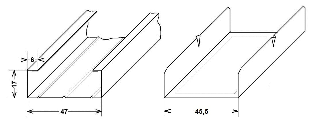 afb.08.3 - 6 Plafondrail (fourrure SPP 17-47) en railverbinder (raccord pour fourrure, eclisse)