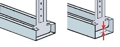 afb.08.3 - 9a Zo zitten plafondrails op de ophangers (links). Geen wandprofielen (des montants) gebruiken (rechts), want die zitten niet strak tegen de kop van de ophangers.