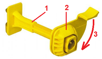 afb.15.5.4 - 4 De inklikhouder met kop. 1 = inklikvoet, 2 = opgezette kop, 3 = vergrendelen