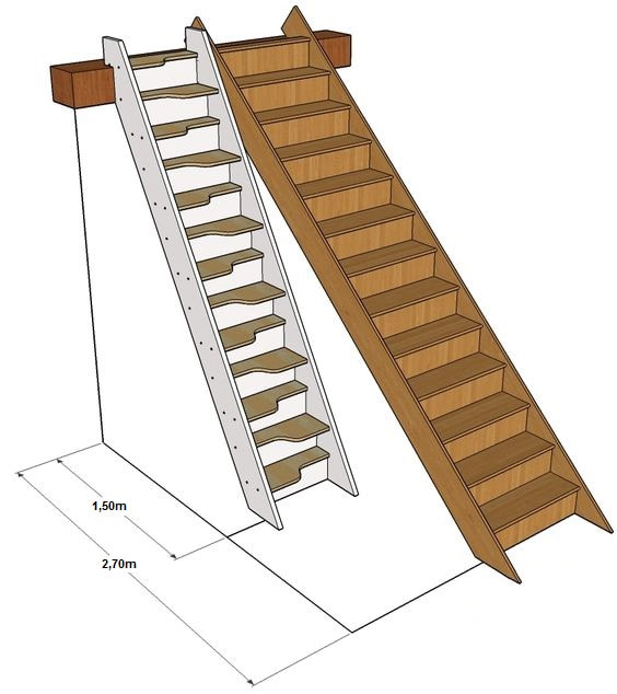 Afb. 8.2.1 - 2 Ruimtebesparende trap met 'halve treden'.
