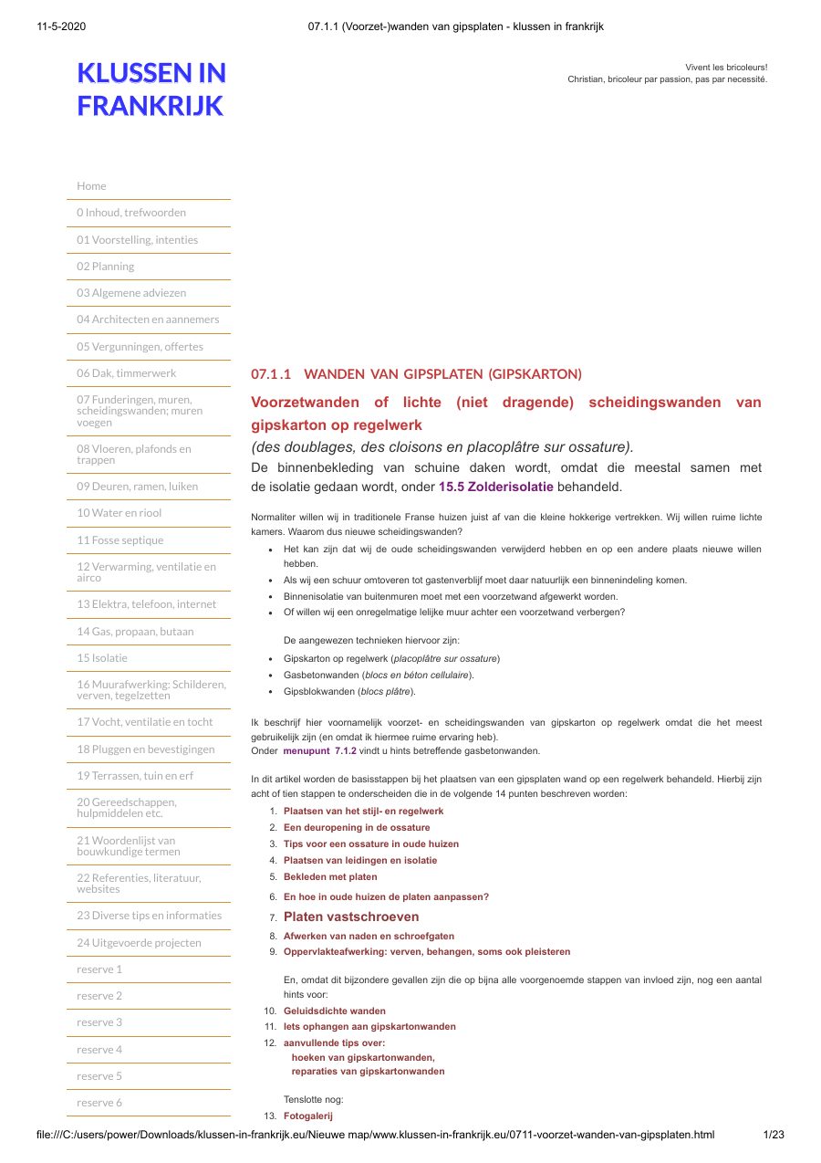 Eerste pagina van Wanden van gipsplaten