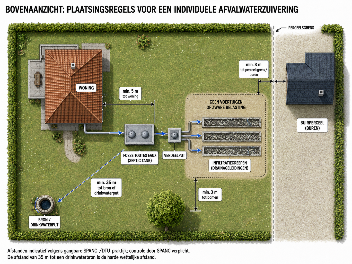 Plaatsingsregels voor een individuele afvalwaterzuivering — afstanden en verbodszone