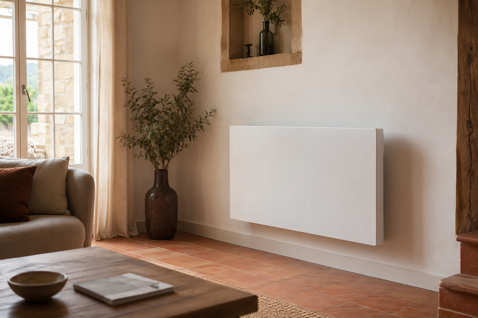 Infraroodpaneel aan de wand van een woonkamer
